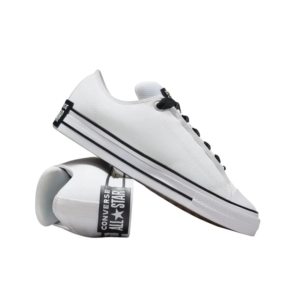 Converse All Star Low Top White Black Fat Laces Sneakers A14722C Mens 5 Wmn 6.5